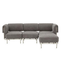 ECKSOFA 251/155/78 cm Grau Chenille mit 1 Fußhocker - Grau, Textil (155/251cm) - Oxeza