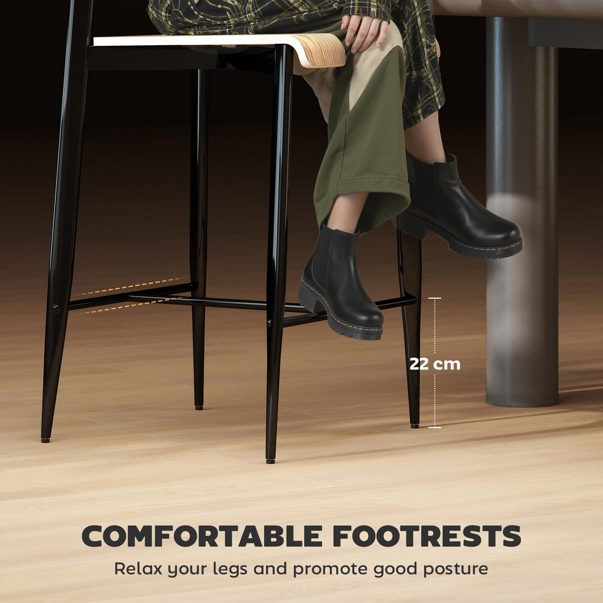 BARHOCKER 2er Set, Barstuhl mit Metallgestell, Küchenstuhl mit Sitzhöhe 66 cm - Naturfarben, Metall (43/103/55cm) - HOMCOM