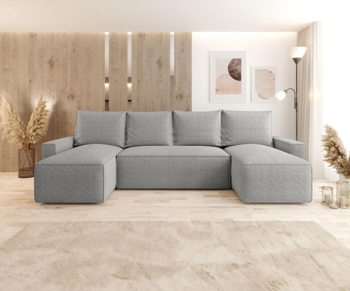 WOHNLANDSCHAFT mit Schlaffunktion SAVIO U Quelle 83 - Grau, Textil (300/75/140cm) - Bedante