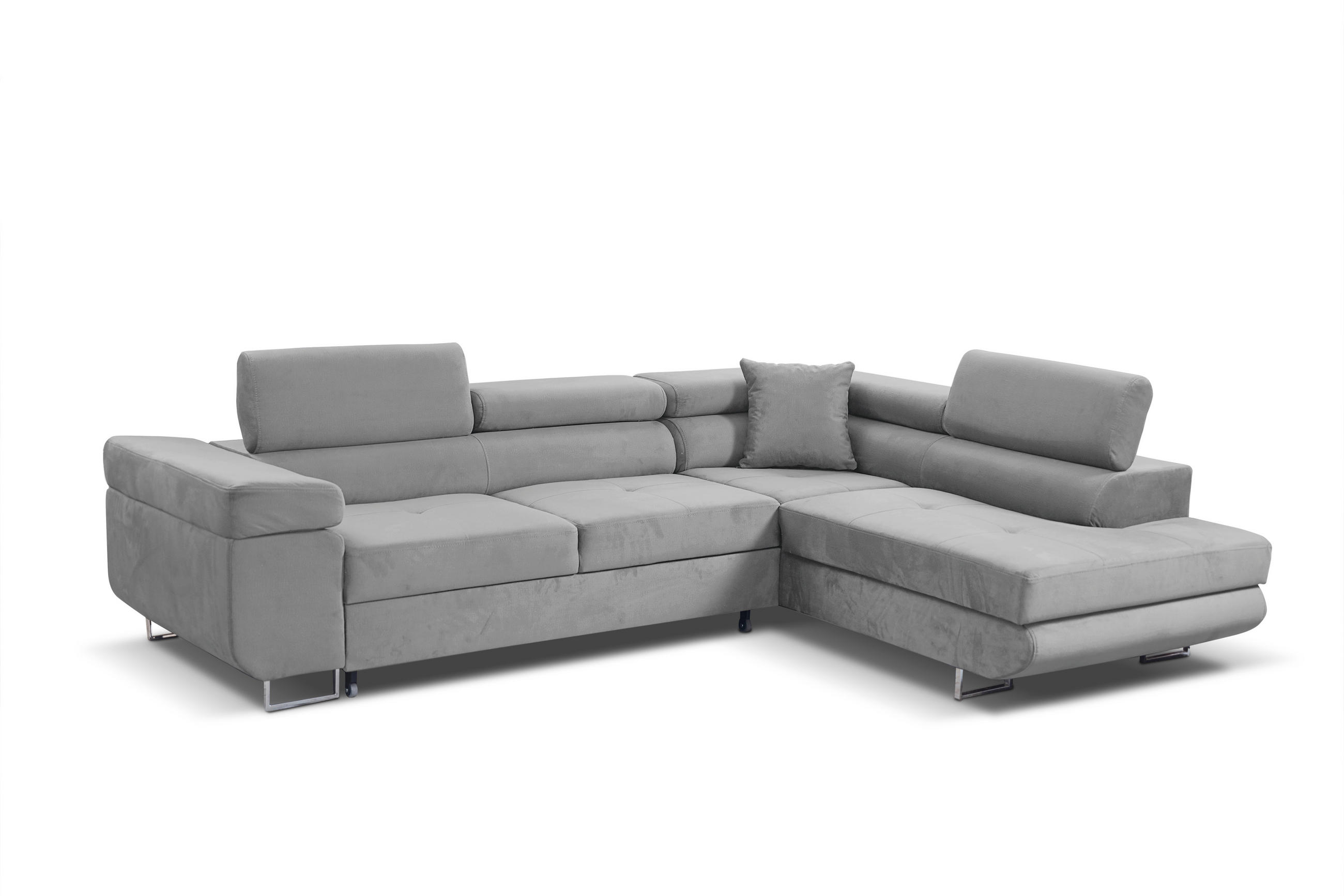ECKSOFA Marlene III L-Form mit verstellbaren Kopfstützen Schlaffunktion Bettkasten 271 cm rechts hellgrau - Hellgrau, Kunststoff (202/271cm) - Margaret Hadas24