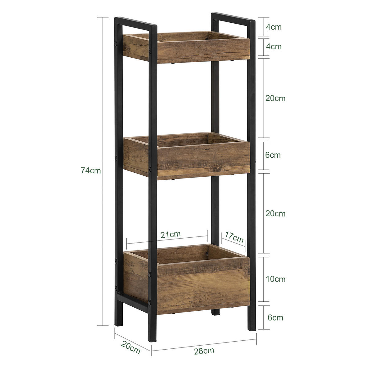BADREGAL mit 3 Ablagefächern, bis 30kg Tragkraft, 28x74x20cm - Braun, Holzwerkstoff (28/74/20cm) - SoBuy