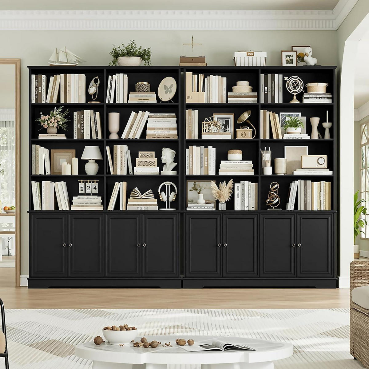 BÜCHERREGAL mit Türen Schwarz 185 x 27 x 120 cm - Schwarz, Holzwerkstoff (120/185/27cm)