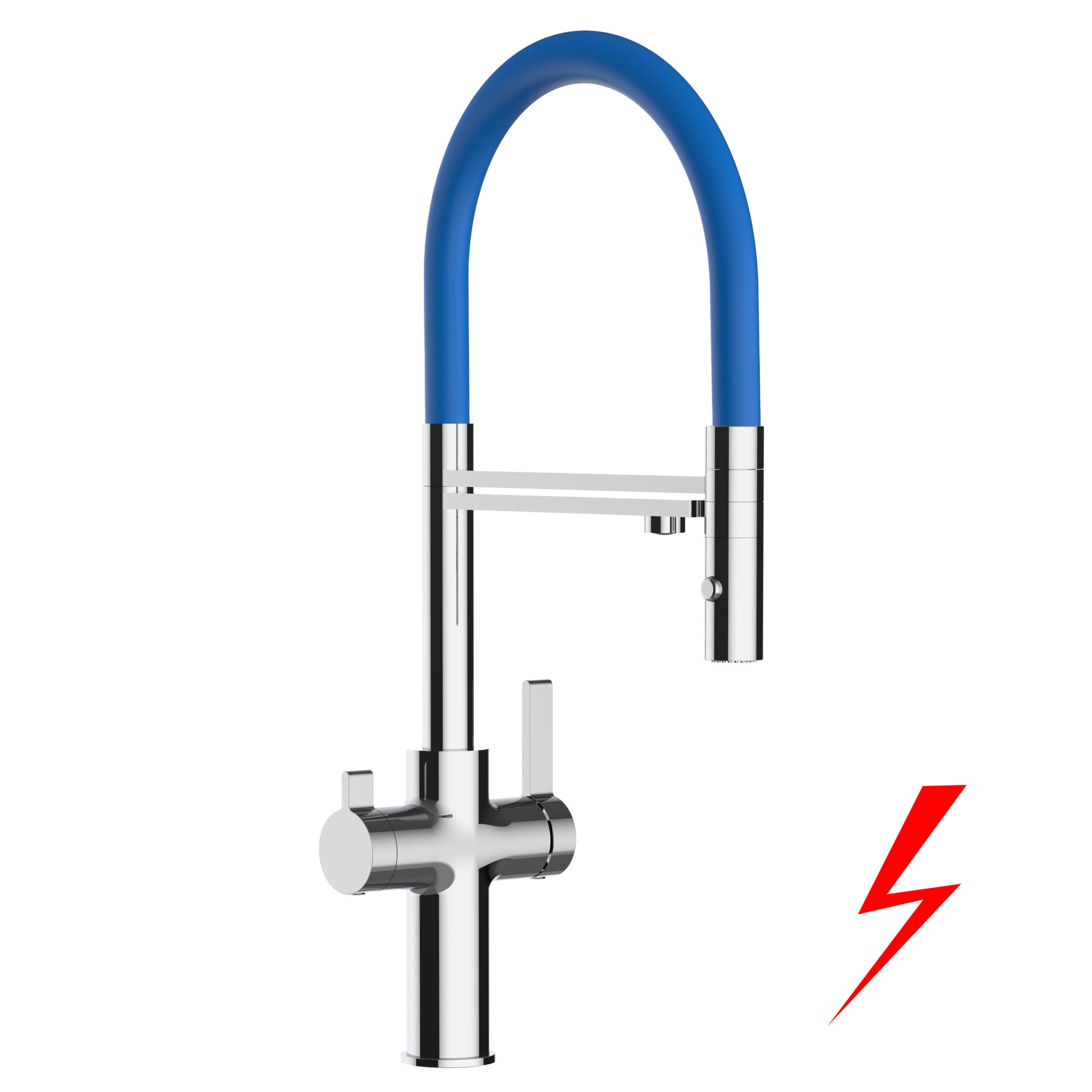 NIEDERDRUCK-3-WEGE-KÜCHENARMATUR, Verchromt und Blau, 2-Strahl-Brause - Blau, Metall (20.61/48/20.61cm) - VIZIO