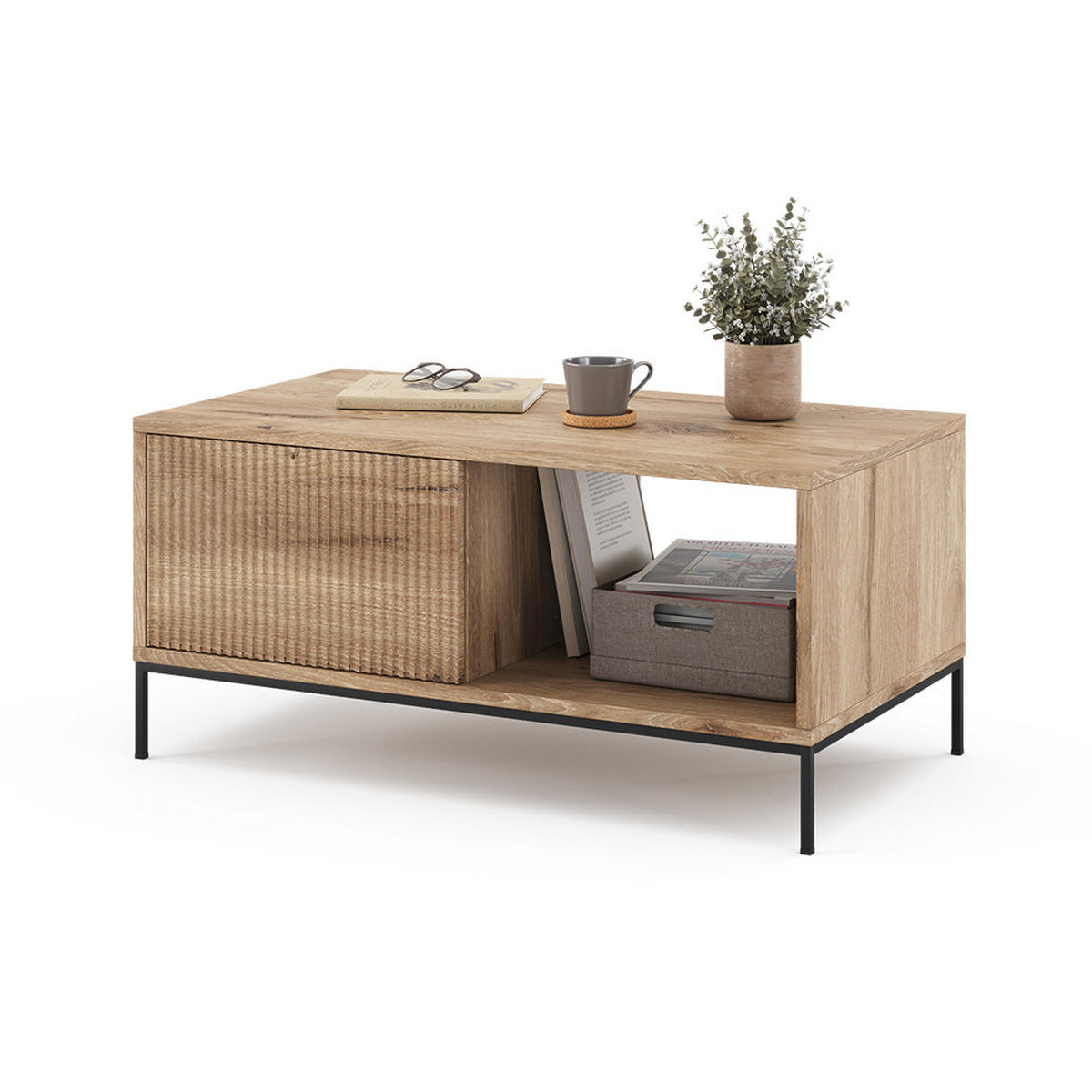 COUCHTISCH Eliza Viking Oak 90 x 50 cm mit einer Schublade - Eiche Wotan, Holzwerkstoff (50/90/45cm) - Vicco