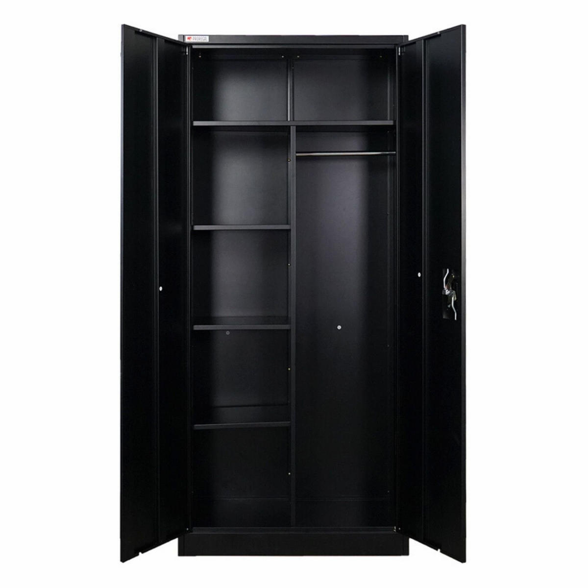 FLÜGELTÜRENSCHRANK Elephant komplett montiert 180x80x40cm 6 Fächern & Kleiderstange Schwarz - Schwarz, Metall (80/180/40cm) - PROREGAL