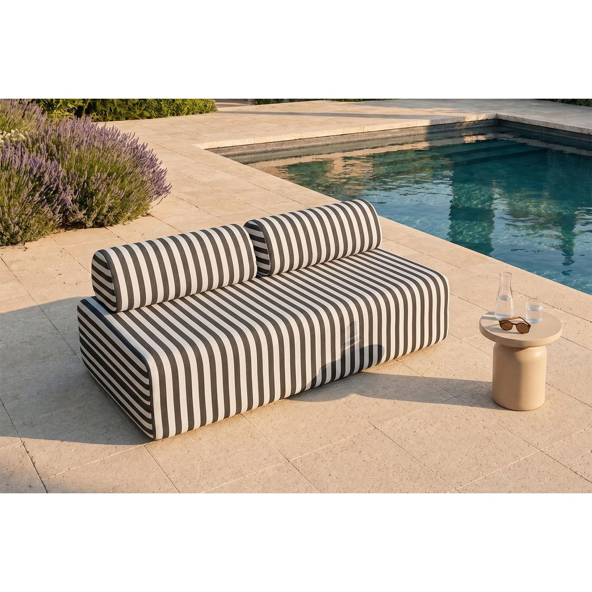 2-3-SITZER-GARTENSOFA mit Streifen in Weiß und Anthrazitgrau - Anthrazit, Textil (95/70.5/190cm)
