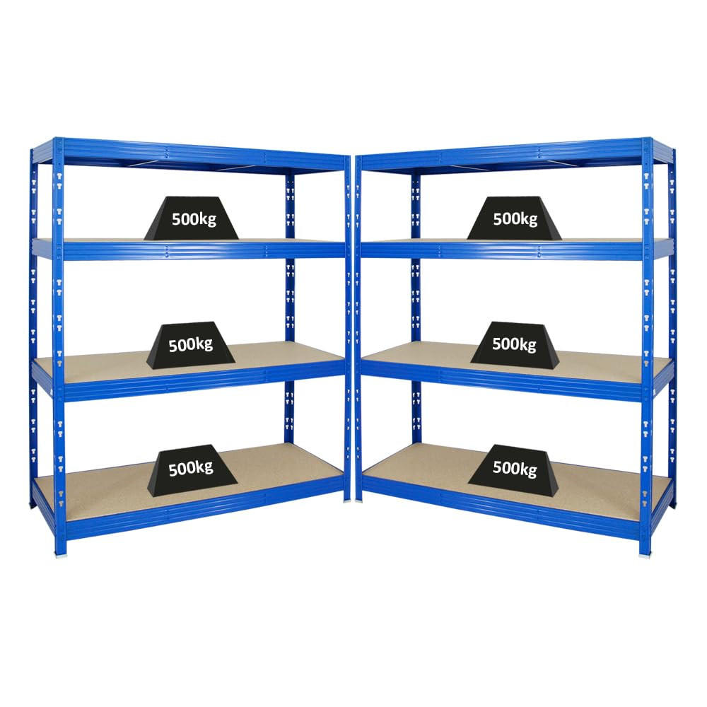 SCHWERLASTREGAL Rhino 2er-Set mit 2x 180x160x60 cm 4 Spanplatten-Ebenen 8mm Fachlast 500 kg Blau - Blau, Metall (320/180/60cm) - PROREGAL
