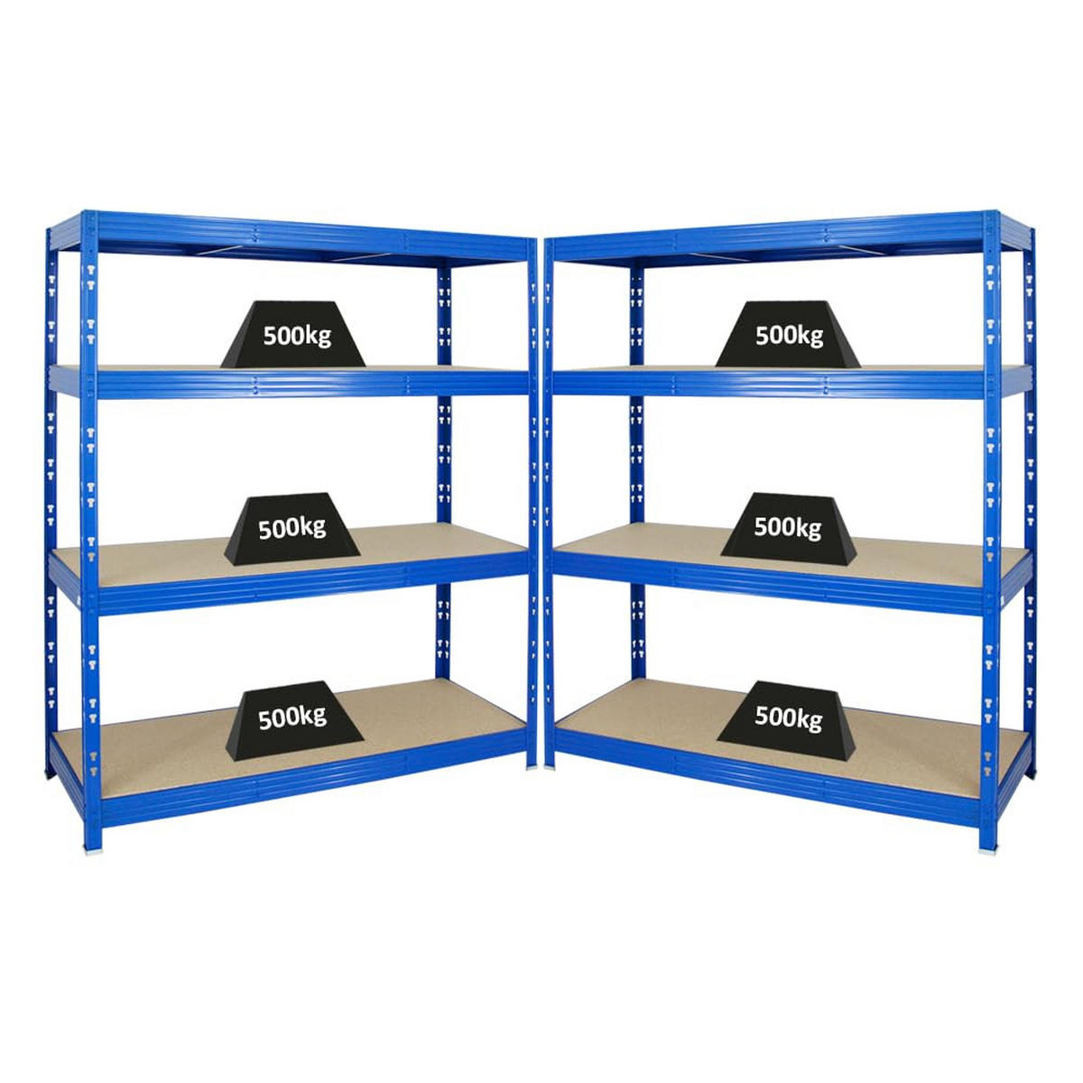 SCHWERLASTREGAL Rhino 2er-Set mit 2x 180x160x60 cm 4 Spanplatten-Ebenen 8mm Fachlast 500 kg Blau - Blau, Metall (320/180/60cm) - PROREGAL