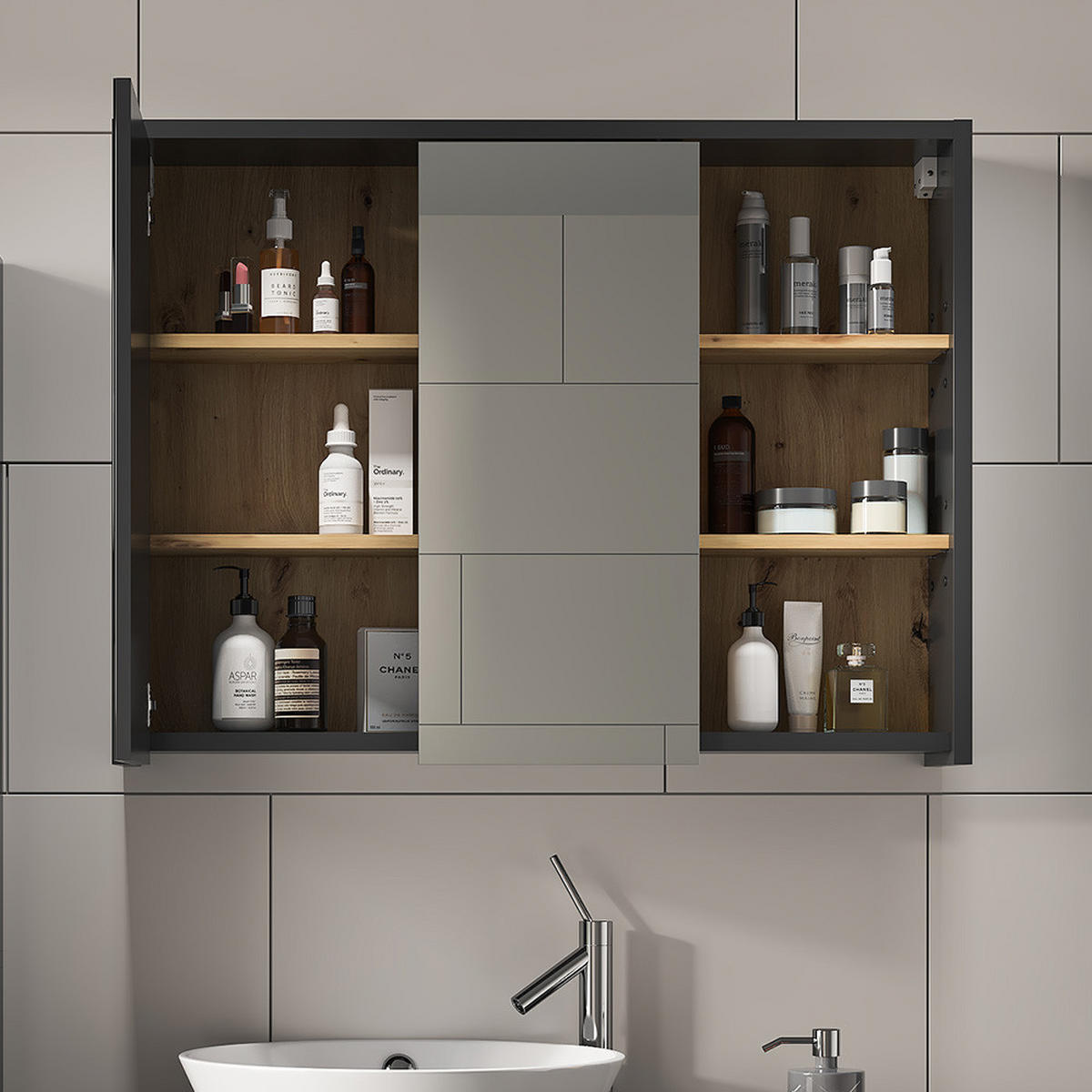 BADSPIEGELSCHRANK Viola Artisan-Eiche 100 x 75 cm - Eiche Artisan, Holzwerkstoff (100/75/18cm) - Vicco