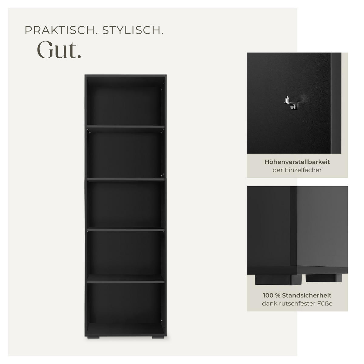 BÜCHERREGAL Lexi,60 x 30 x 190 cm,schwarz - Schwarz, Holz (30/190/60cm) - tectake