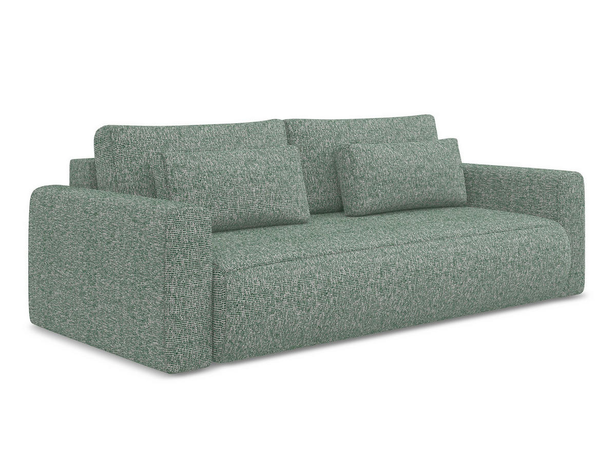 3-SITZER SOFA mit Schlaffunktion Strukturstoff Stoff Grün - Schwarz/Hellgrün, Kunststoff/Textil (238/82/105cm) - Makamii