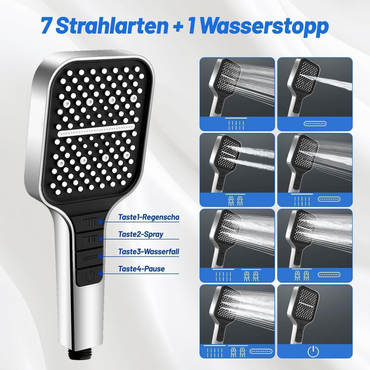 HANDBRAUSE mit 7 Strahlarten Silber - Silberfarben, Kunststoff (10.5/12.7/26cm)