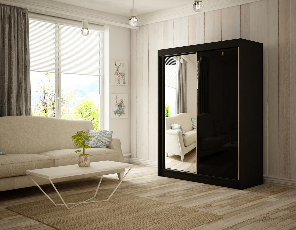 SCHIEBETÜRENSCHRANK ELIS - Schwarz, Holzwerkstoff (150/215/61cm) - Meblini