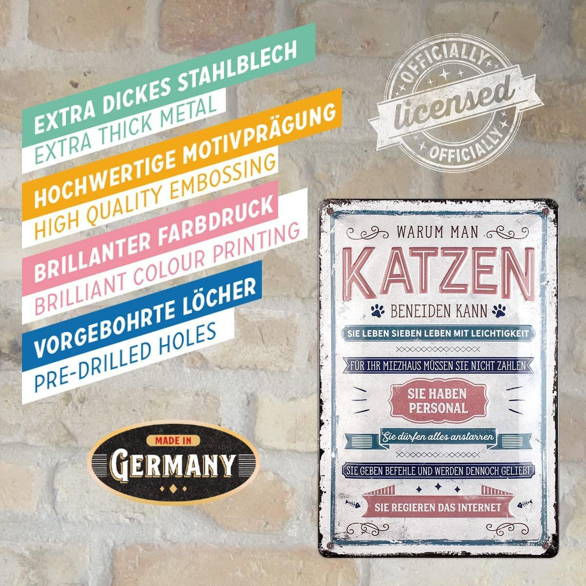 BLECHSCHILD 20/30 cm PfotenSchild Warum man Katzen beneiden kann - Multicolor, Metall (20/30cm) - Nostalgic-Art