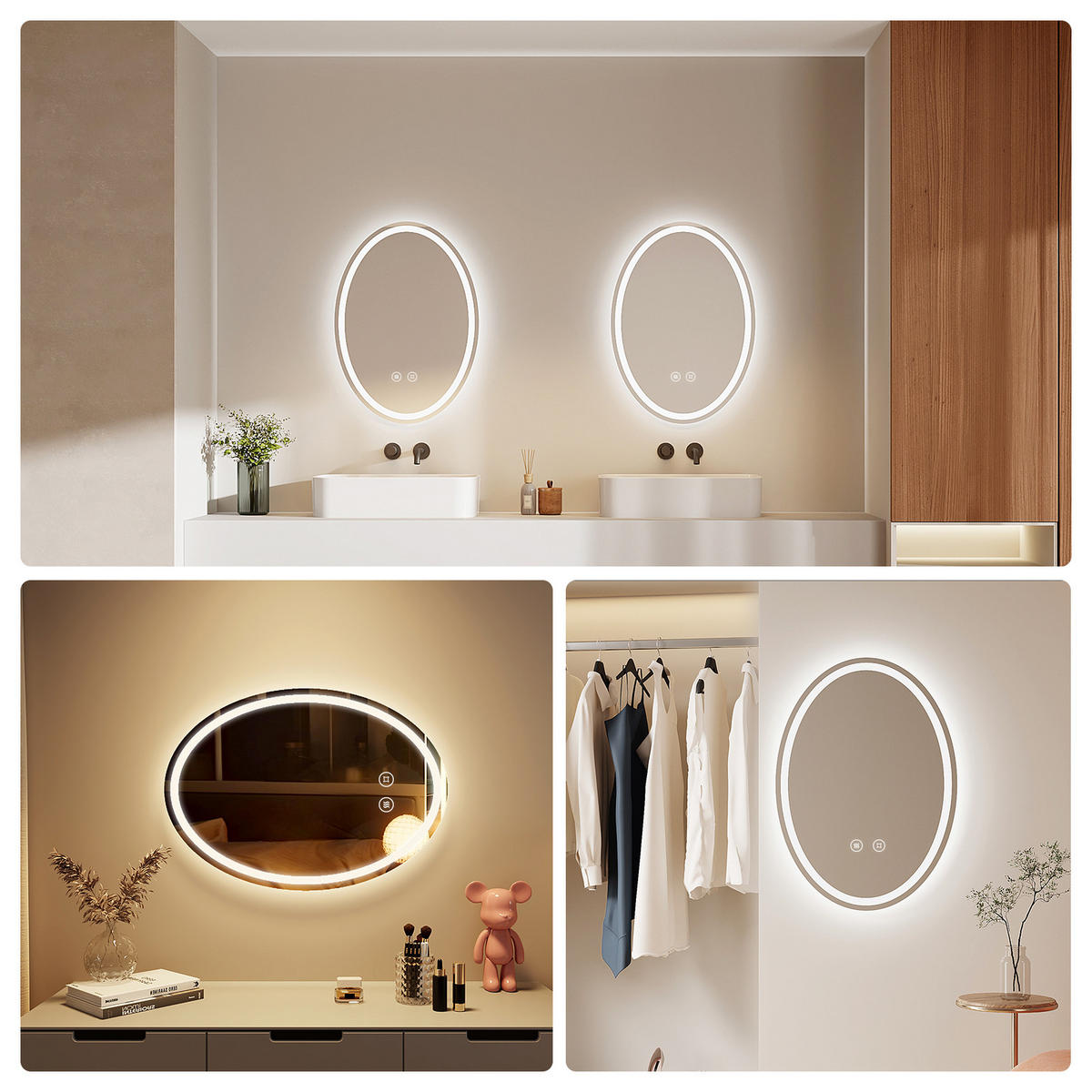 BADSPIEGEL mit LED-Beleuchtung Oval 70/50/3 cm - Transparent, Glas (50/70/3cm) - EMKE