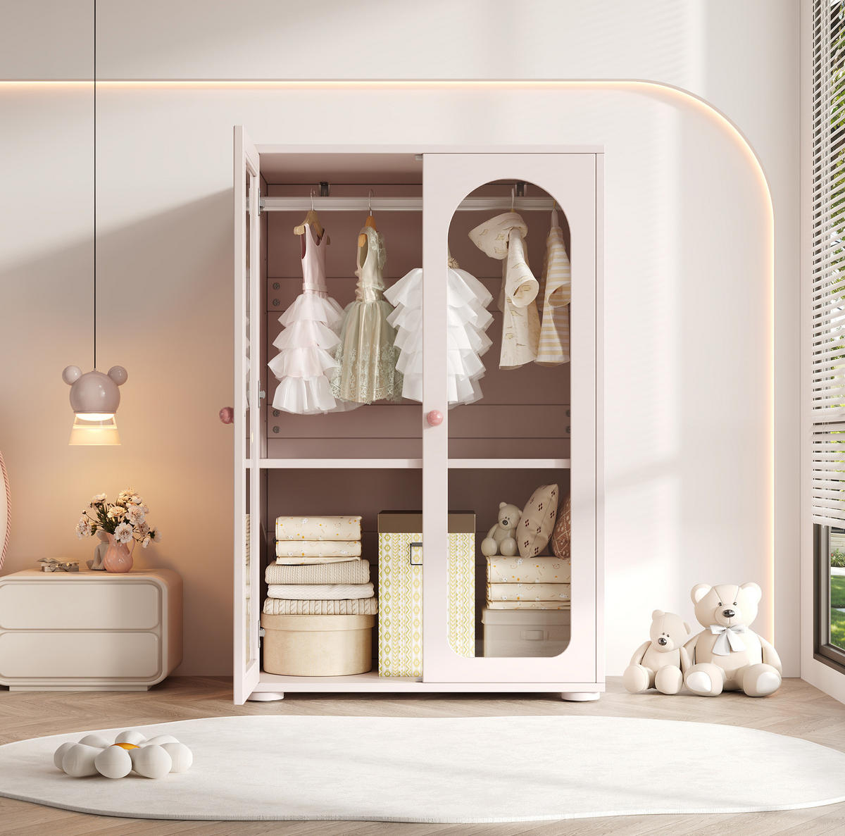 KLEIDERSCHRANK 80/120/50 cm Babyrosa aus Acryl und MDF mit verstellbaren Einlegeböden - Pink, Holzwerkstoff (50/120/80cm) - OKMYHOME
