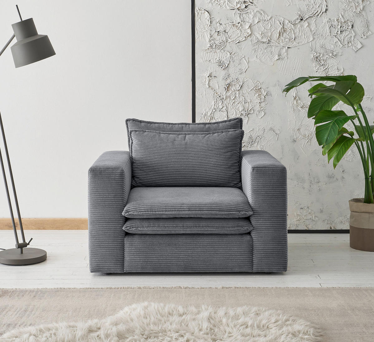 SESSEL grau Cord, Loungesessel 110 cm - Beige/Grau, Holz/Kunststoff (110/83/91cm) - Furn.Design