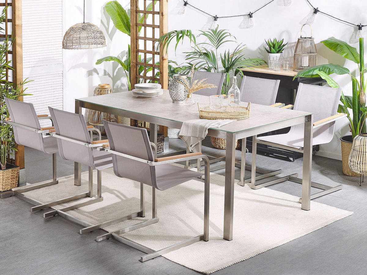 GARTENSTUHL 6er-Set Edelstahl beige Cosoleto - Beige, Metall (56/85/55cm) - Beliani