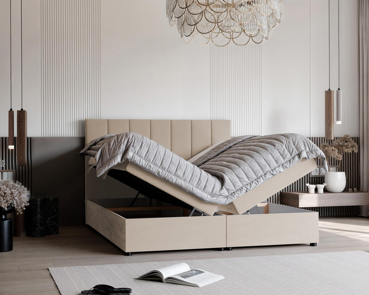 BOXBETT ZELTO 200/200 cm, mit Matratze und Topper, Hellbeige - Sandfarben, Holzwerkstoff/Textil (200/200cm) - Idohome