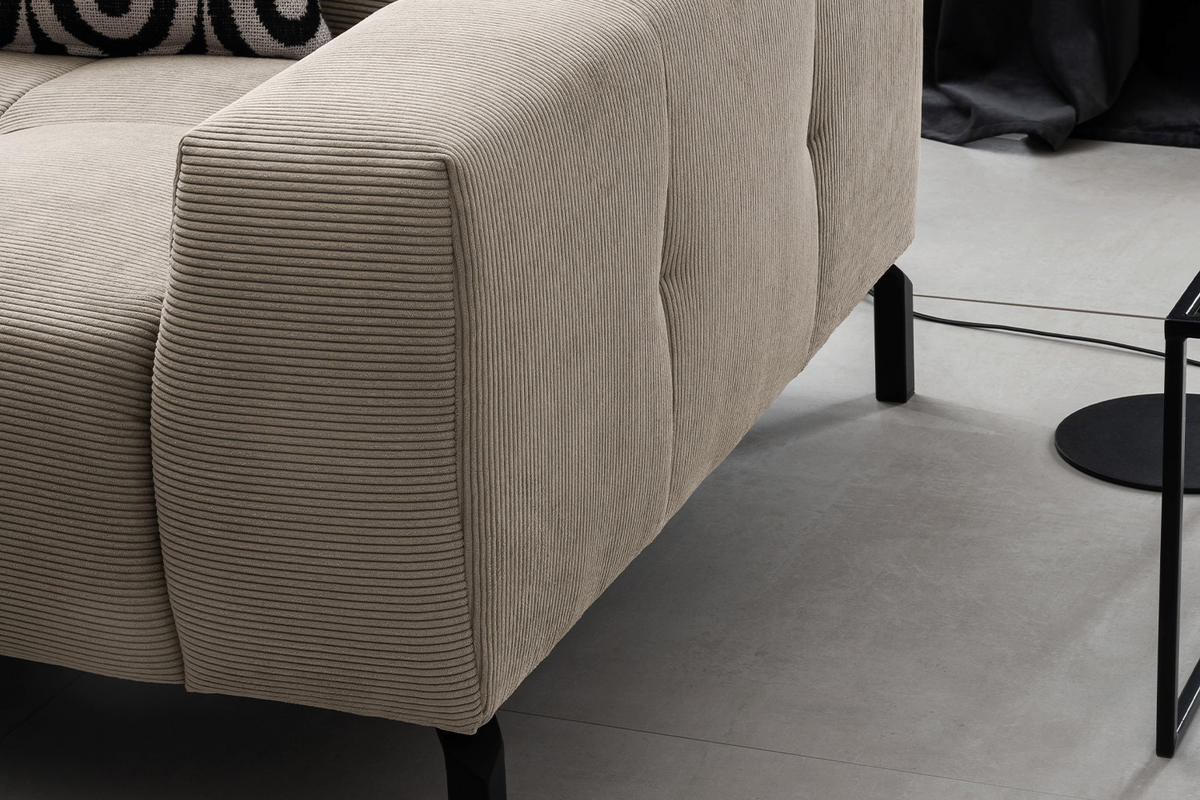 ECKSOFA MIT MOTORISCHEM SITZVORZUG OHIO Beige Cord - Beige/Schwarz, Textil/Metall (311/219cm) - KAWOLA