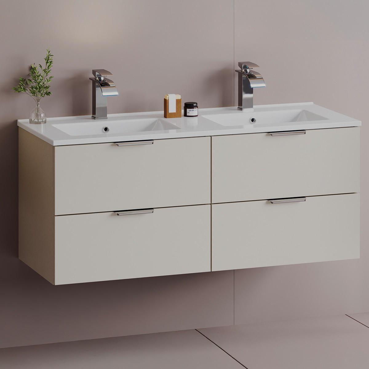 DOPPELWASCHTISCH 120cm Astrid Kaschmir - Beige, Holzwerkstoff (120/50/45.8cm) - Petits-meubles