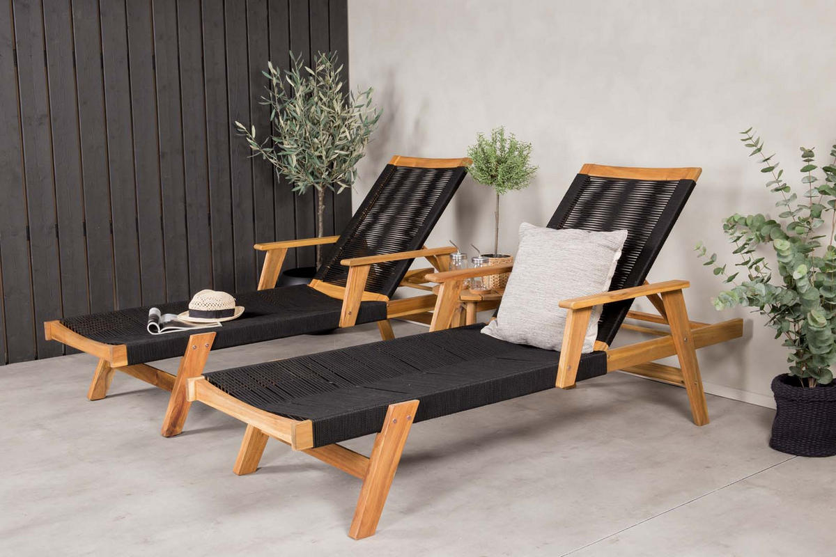 LOUNGE-SET (3-teilig) schwarz - Schwarz/Naturfarben, Holz - ebuy24
