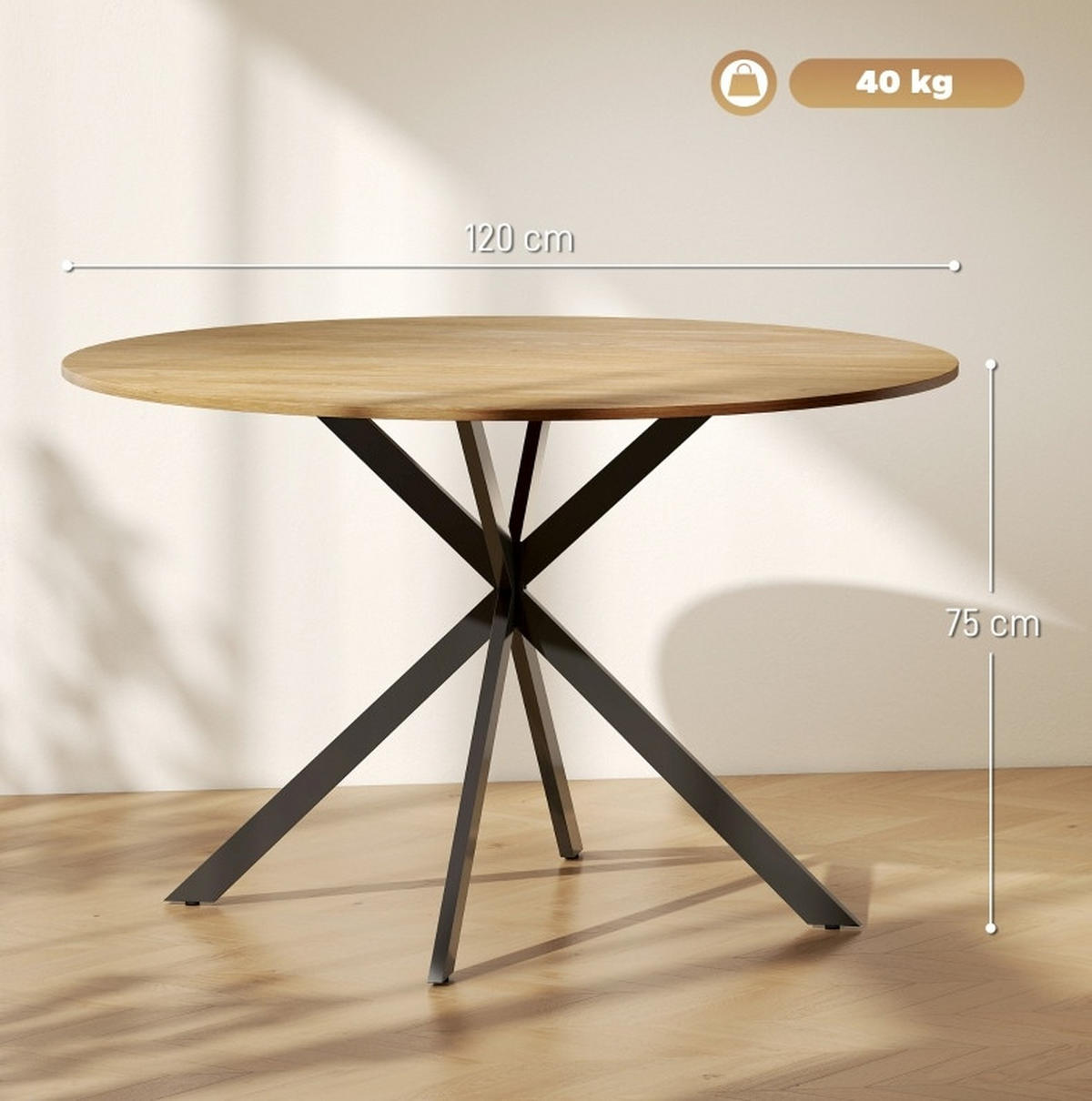ESSTISCH 120 cm in Eicheoptik mit Stahlbeinen im Industriestil - Eichefarben, Holz (120/120/75cm) - Flora Grace