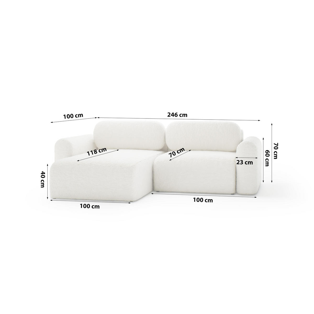 ECKSOFA mit Schlaffunktion Thekla Mini, Creme - Creme, Textil (246/100cm) - Fedve