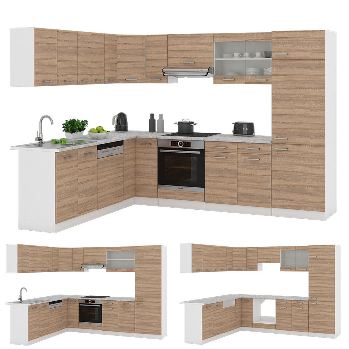 ECKKÜCHE R-Line Sonoma/Weiß 227 x 287 cm, AP Anthrazit - Weiß/Sonoma Eiche, Holzwerkstoff (287/81.6/60cm) - Vicco