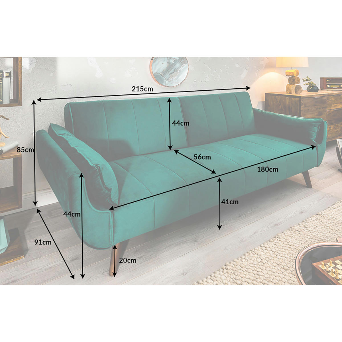 3-SITZER SOFA DIVANI Samt Grün 220 cm - Grün, Holz/Textil (220/85/88cm) - riess-ambiente