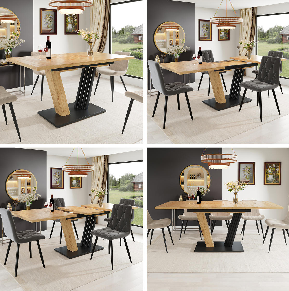 AUSZIEH-ESSTISCH MDF in Holzoptik, 120/160/80/76 cm, verstellbare Füße, Naturfarben - Naturfarben, Holzwerkstoff (120/80/76cm) - Redom