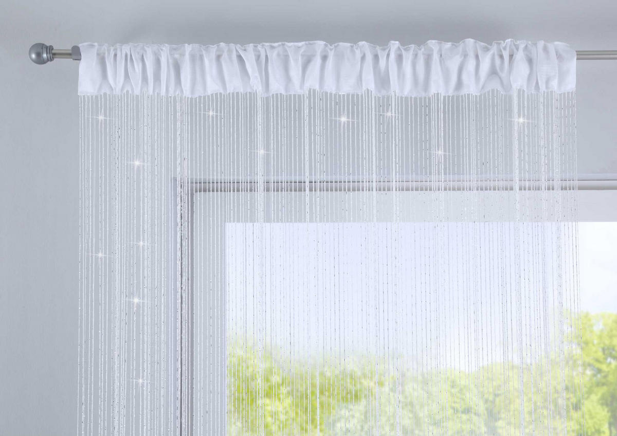 FADENGARDINE 2ER SET HxB 250x140 cm Weiß Lurex - Weiß Hochglanz, Textil (140/250cm) - Gardinenbox