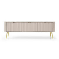 TV stolek Zova šedobéžový se zlatými nohami 168/56/39 cm - zlatá/šedohnědá, kov/kompozitní dřevo (168/56/39cm) - Selsey