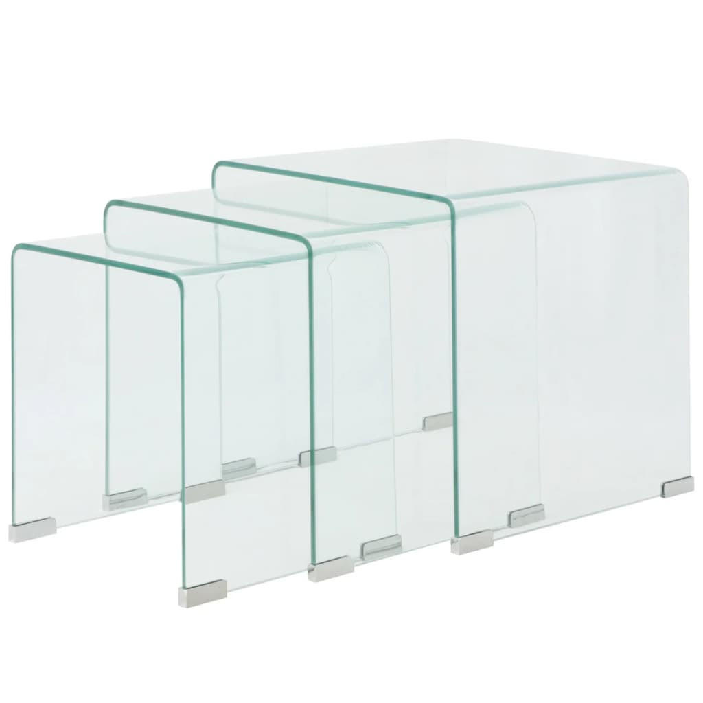 COUCHTISCHSET 30-42/30-42/36-41,5 cm 3-tlg. aus Gehärtetem Glas Transparent U-Form - Transparent, Glas (42/42/41.5cm) - vidaXL