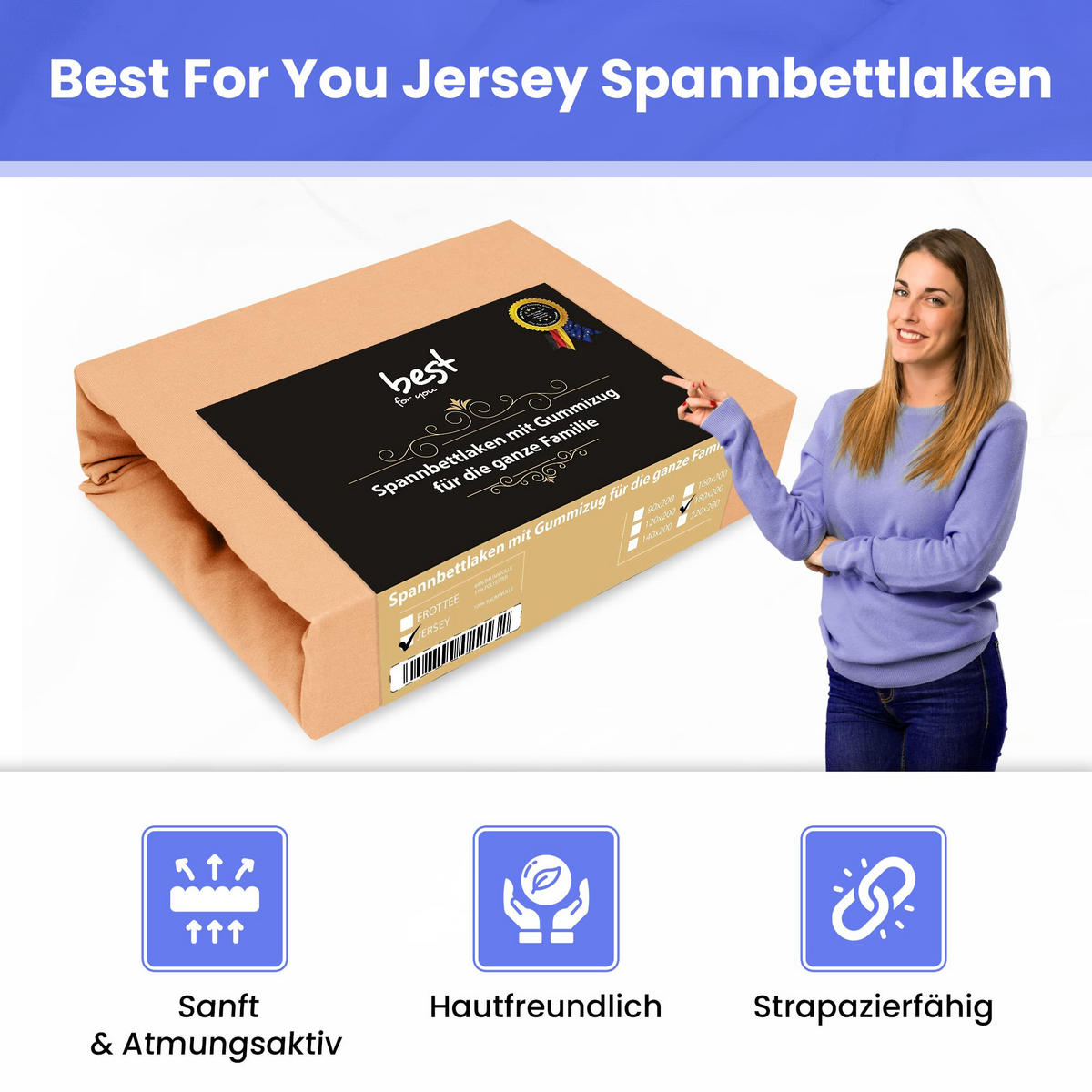 SPANNBETTLAKEN 180/200 cm, Jersey Elastisch 100 % Baumwolle Lachs - Sandfarben, Textil (180/200cm) - Best For Home