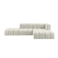 ECKSOFA Modulares In L-Form Mit Hocker, Velvet-Stoff Riviera, Ecru, Rechts, GRAND Mini - Creme, Holz (295/179cm) - Kaiser Möbel