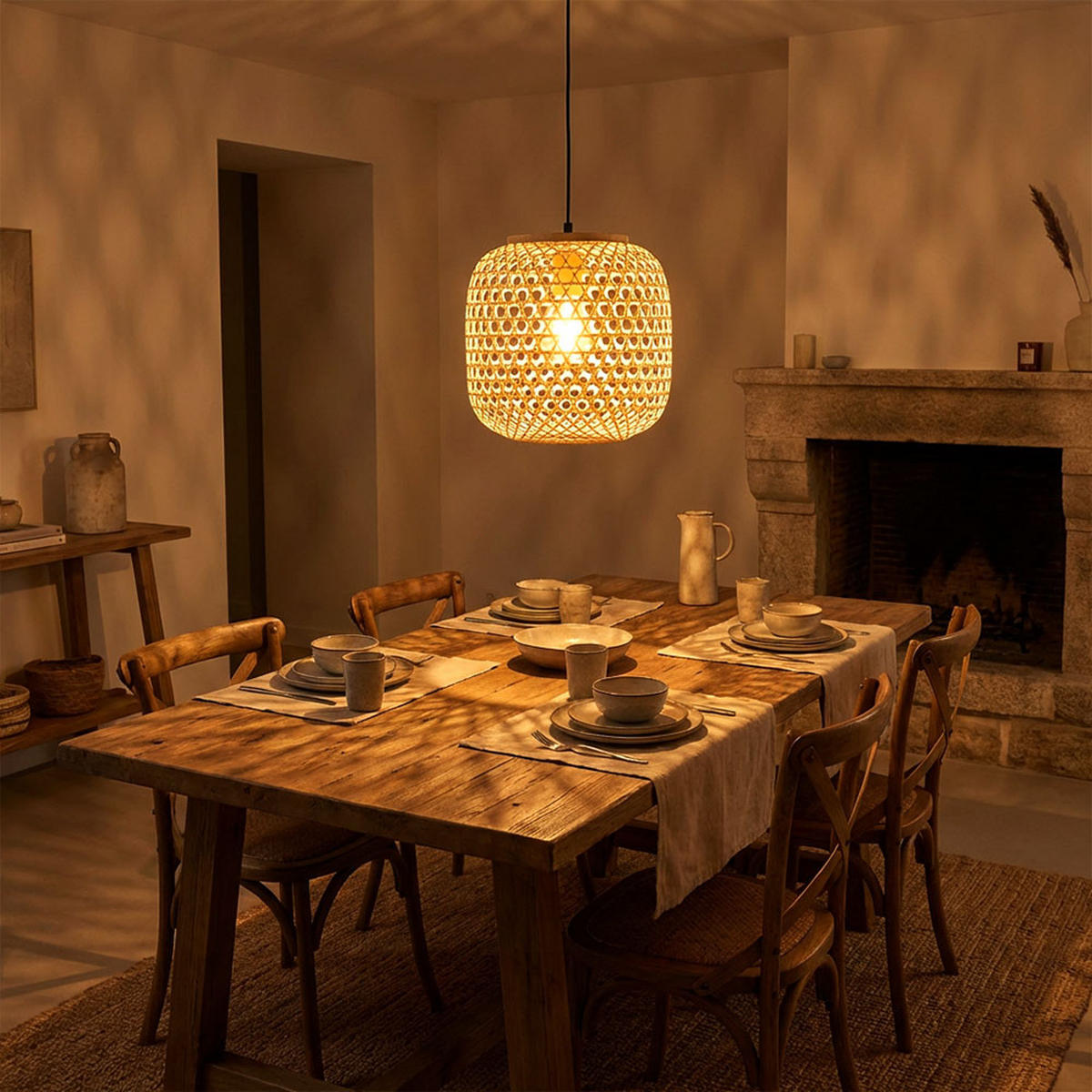 LED HÄNGELEUCHTE Bambus Geflecht Beige - Beige, Holz (23/23/135cm) - Globo Lighting