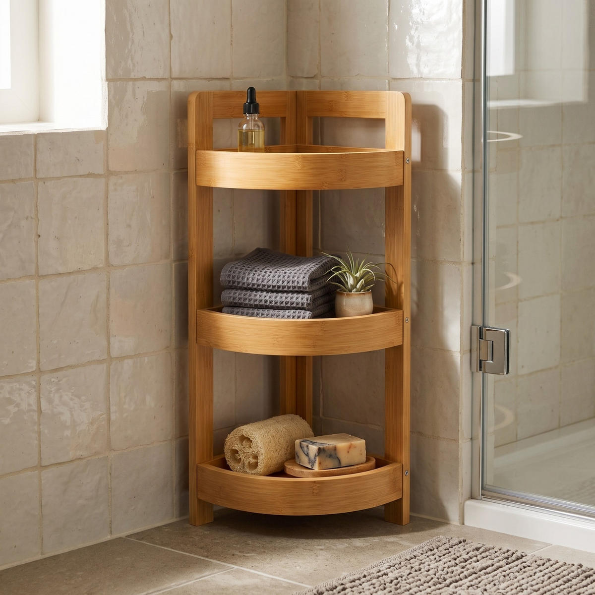 ECKREGAL aus Bambus für das Badezimmer 23/23/61 cm - Beige, Naturmaterialien (23/61/23cm) - NUXIO