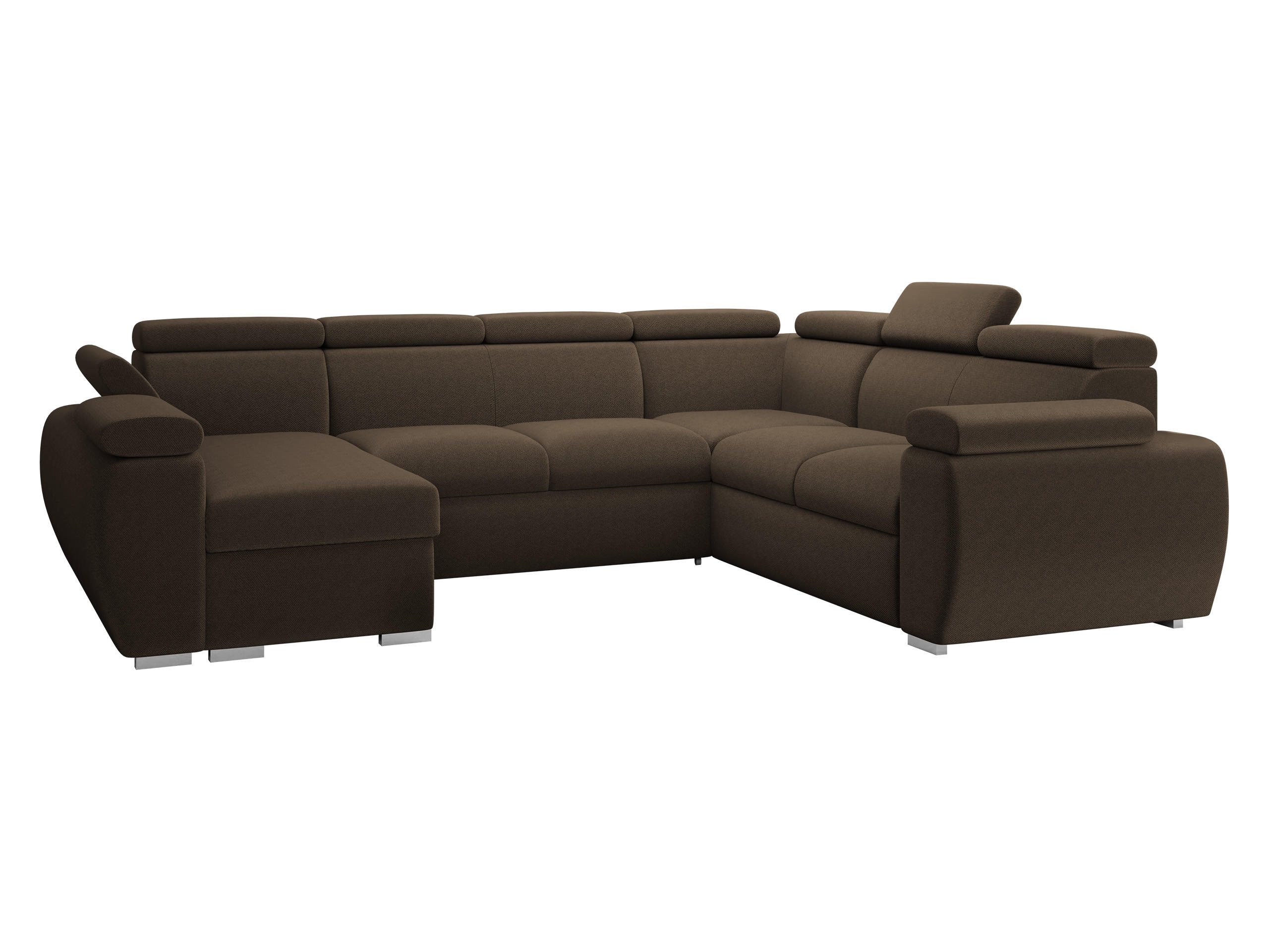 WOHNLANDSCHAFT Boston U, Seite: Links - LC+2P+R+2R - Chromfarben/Braun, Holz/Textil (325/98/260cm) - MIRJAN24