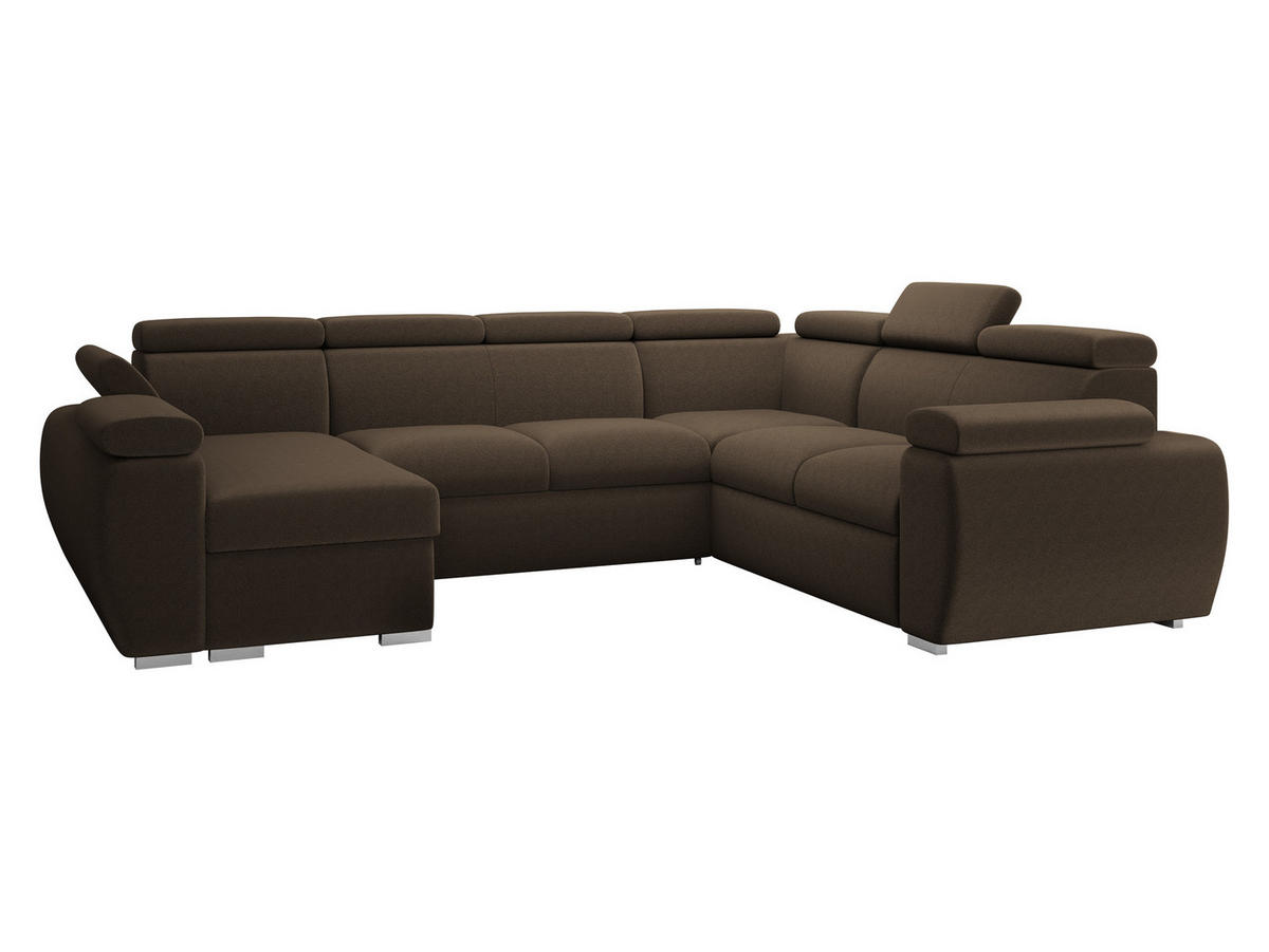 WOHNLANDSCHAFT Boston U, Seite: Links - LC+2P+R+2R - Chromfarben/Braun, Holz/Textil (325/98/260cm) - MIRJAN24