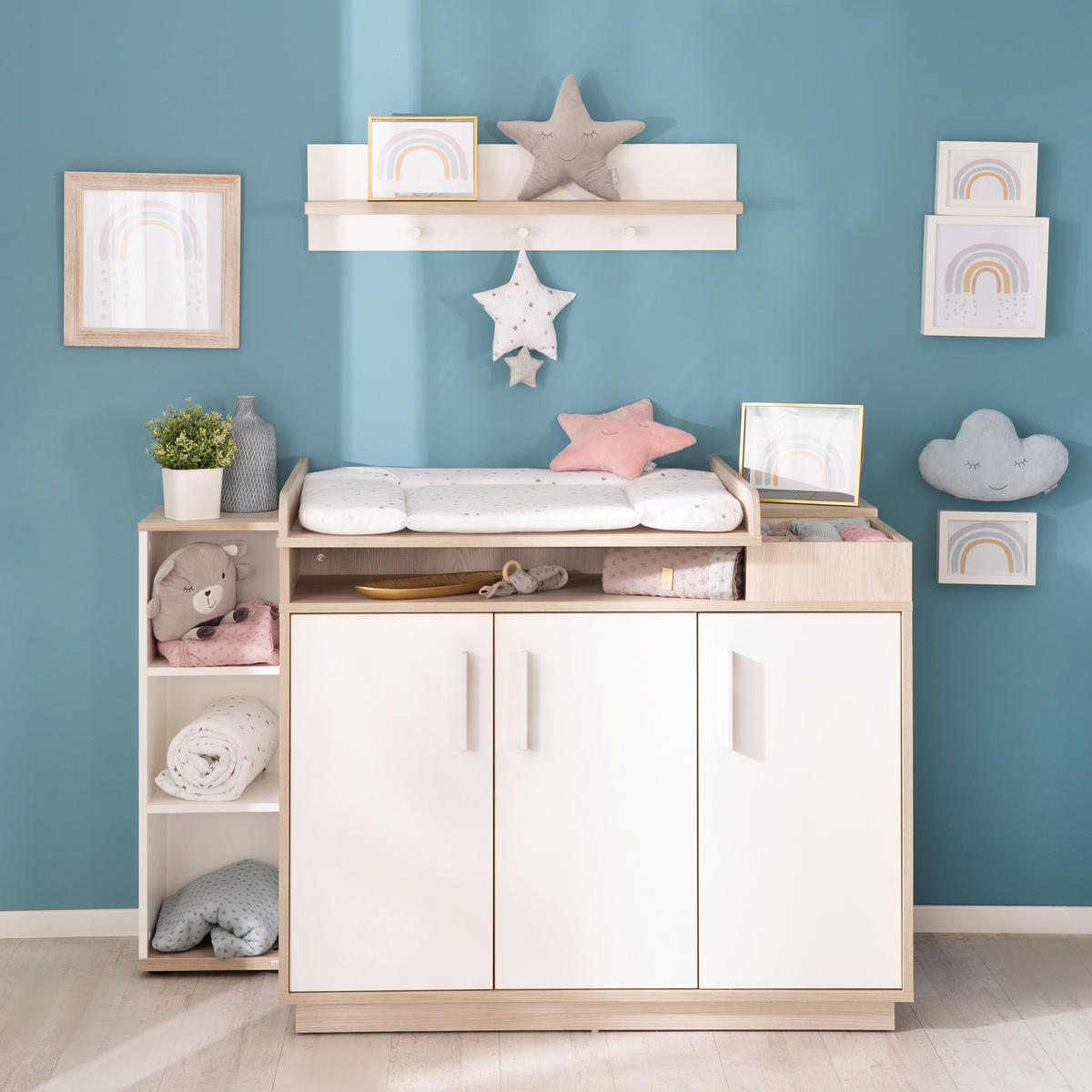 BABYZIMMER-SET Olaf 2-teilig - Multicolor/Weiß, Holzwerkstoff (76/82/142.5cm) - Roba