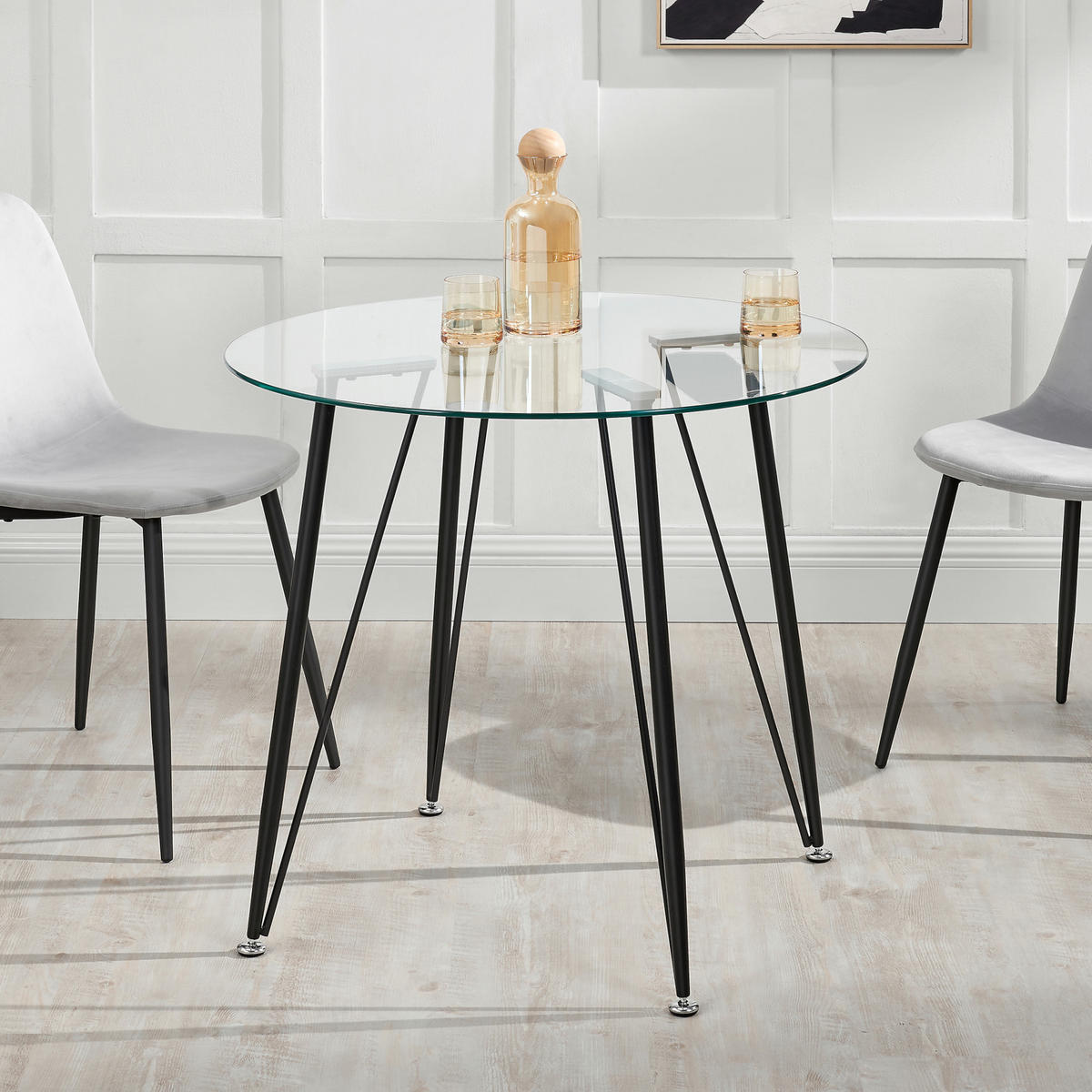 ESSTISCH Huittinen - Transparent/Schwarz, Glas/Metall (80/80/72cm) - [en.casa]