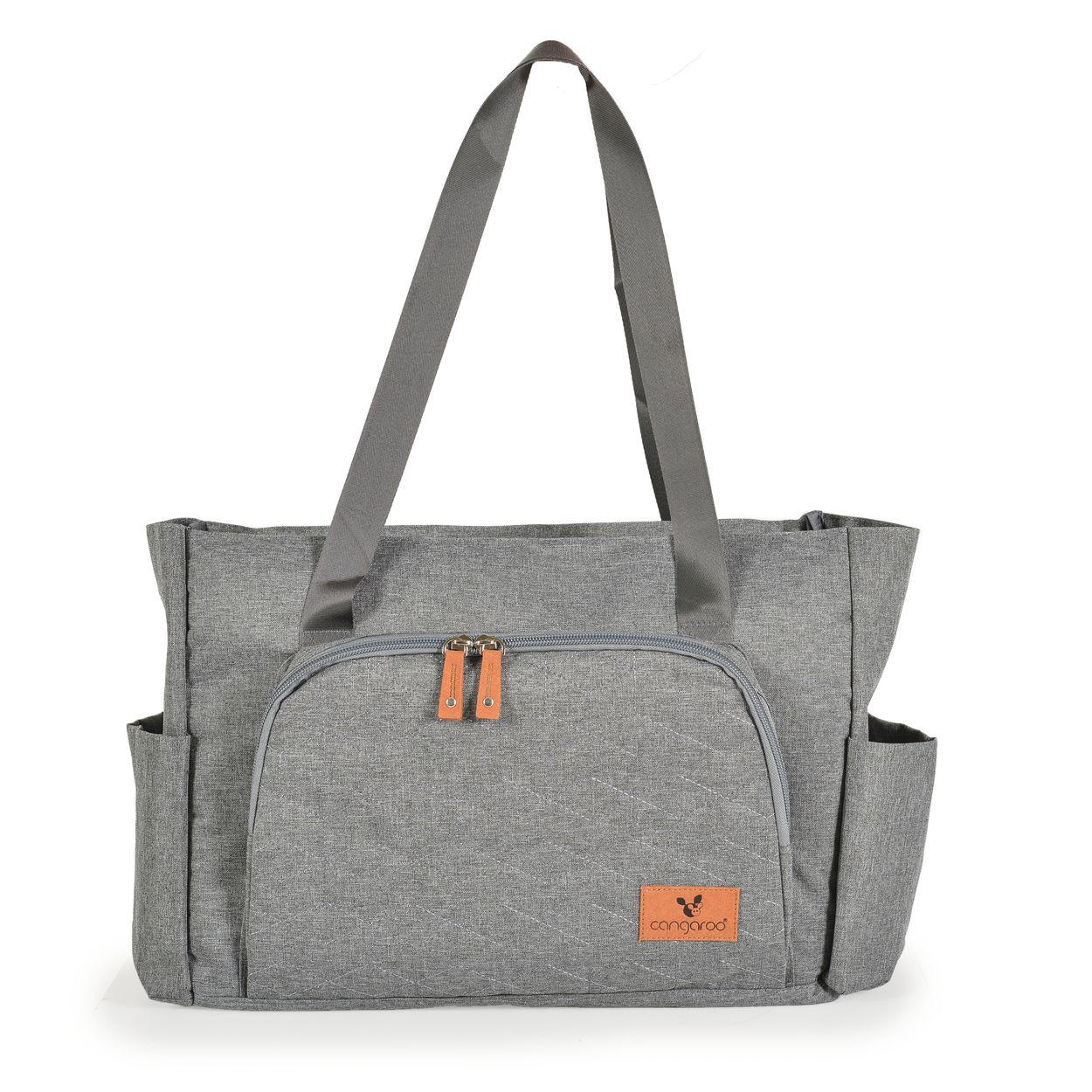 WICKELTASCHE Keily grau Wickelunterlage, Vordertasche, Seitentaschen, Kinderwagenclips - Grau, Textil (13/29/44cm) - Cangaroo