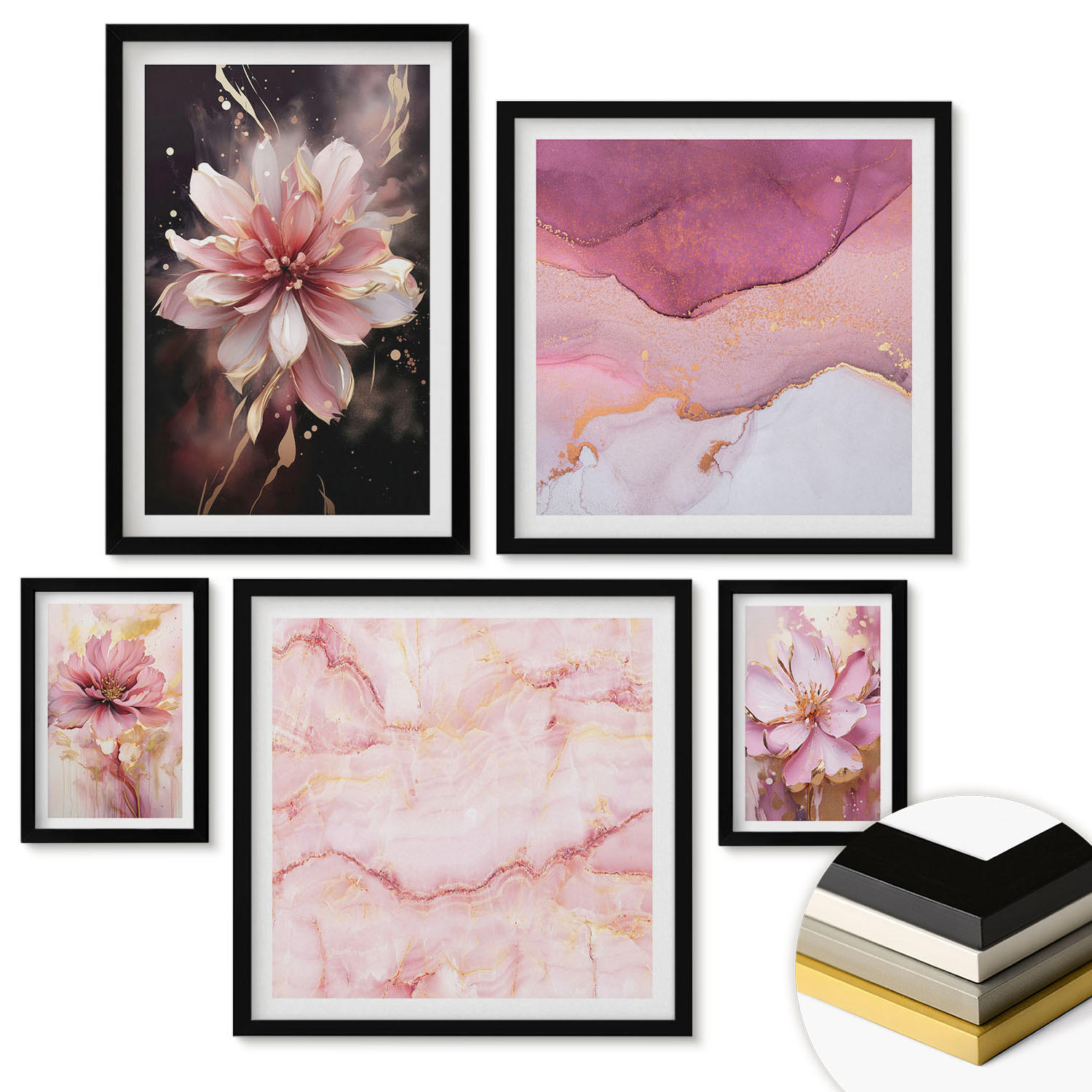 WANDBILDER 5er-Set - 50x50 cm & 20x30 cm & 40x60 cm Schwarzer Rahmen - Waldlandschaften der Wildnis - Schwarz, Kunststoff (40/60cm) - ArtPrintCave