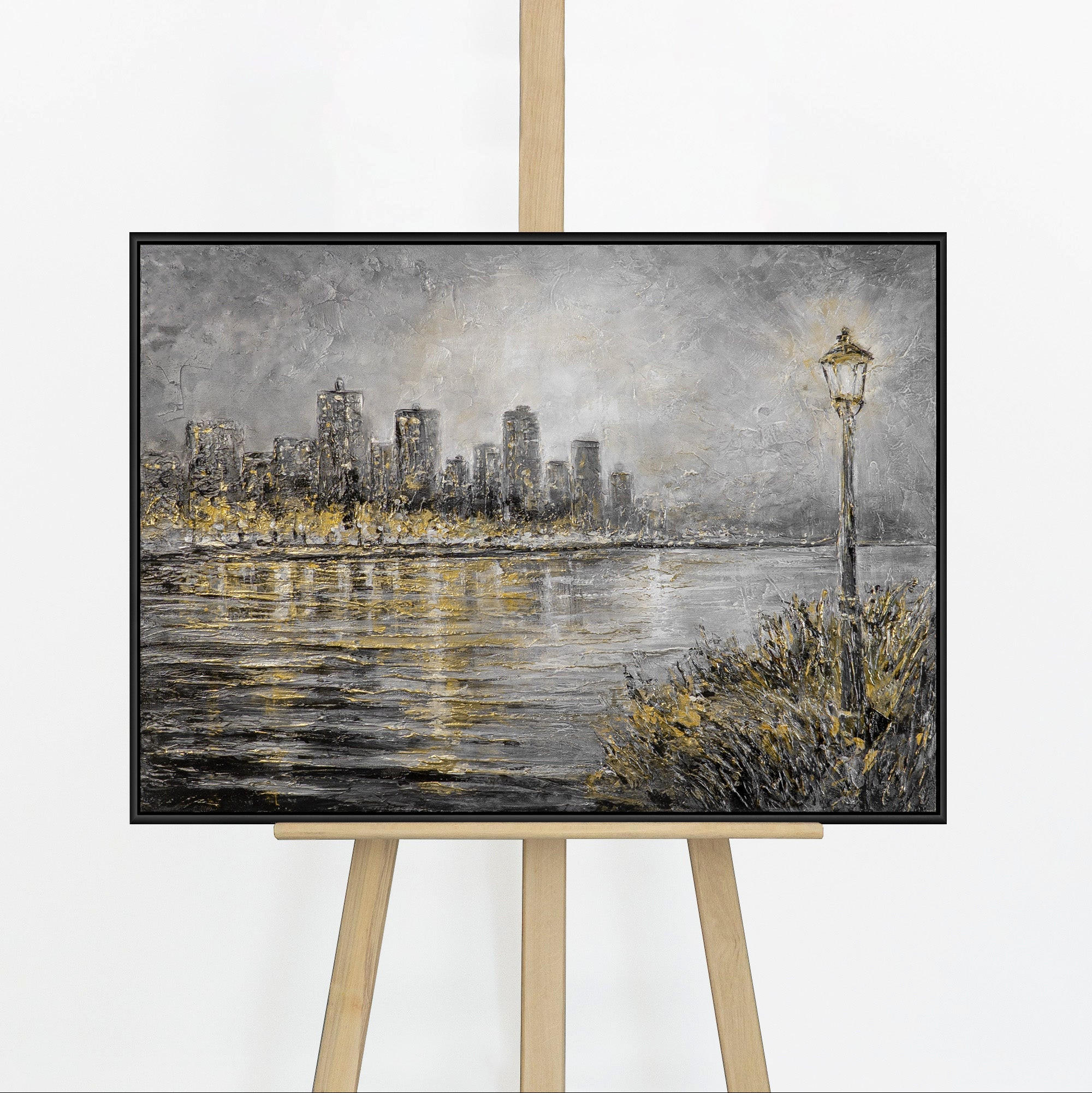 GEMÄLDE Abendliche Küste Schattenfugenrahmen Schwarz 70x50 cm - Schwarz, Holz (70/50cm) - YS-art gallery