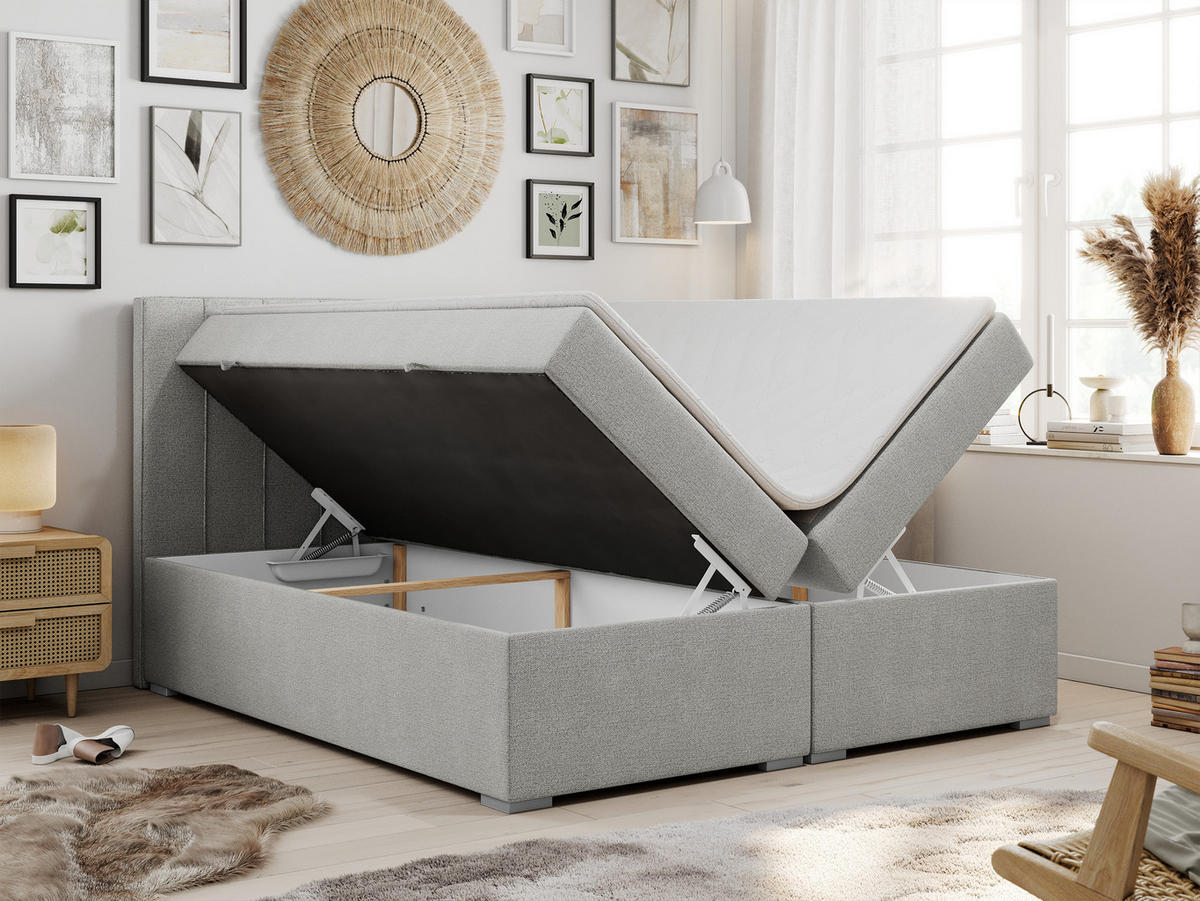 BOXBETT ALLY 200/200 Hellgrau Struktur - H3 - Hellgrau, Holz/Textil (200/200cm) - MKS