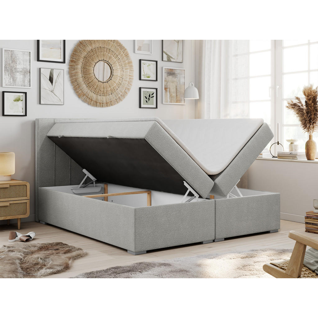 Thumbnail - MKS Boxbett, Hellgrau, Textil, 2-Sitzer, H3, Rechteckig, 180x200 cm, Schlafzimmer, Betten, Boxspringbetten