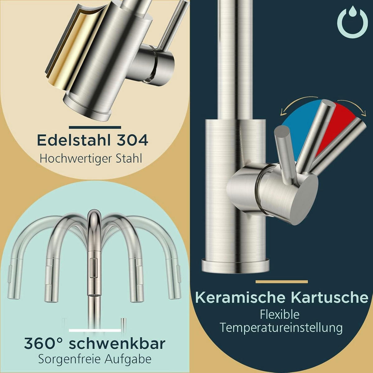 KÜCHENARMATUR mit hohem Bogen und ausziehbarer Brause Edelstahl - Silberfarben, Metall (5/42.5/25cm)
