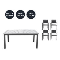 SITZGRUPPE CASA MADERA - 5 tlg. - Anthrazit/Hellgrau, Glas/Metall - Home Deluxe