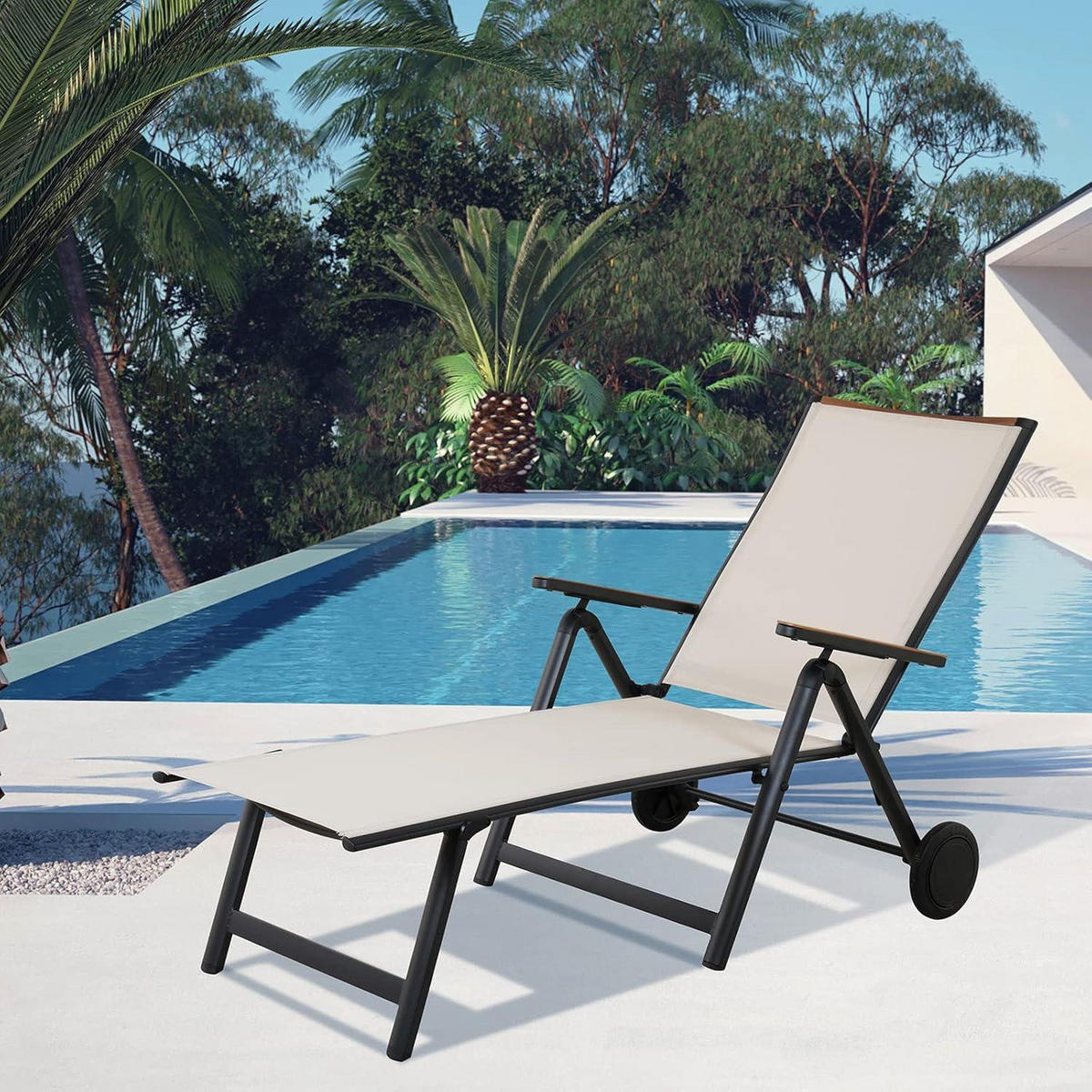 LIEGESTUHL Aluminium Beige 6-fach verstellbar - Beige, Metall (130/108/70cm)